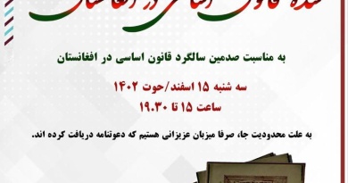 نخستين همايش سده قانون اساسي در افغانستان روز سه شنبه ١٥ حوت/اسفند ١٤٠٢ از ساعت ١٥ تا ١٩.٣٠ در تهران برگزار مي شود. 