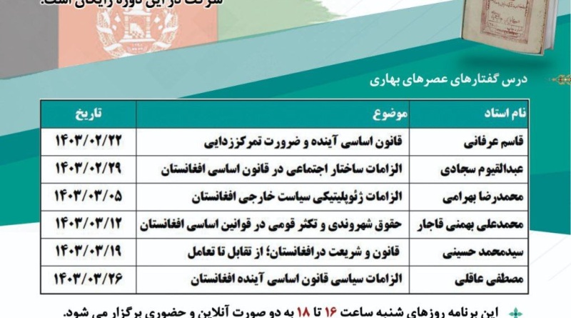 شروع ثبت نام کارگاه آموزشی رایگان سده قانون اساسی در افغانستان 